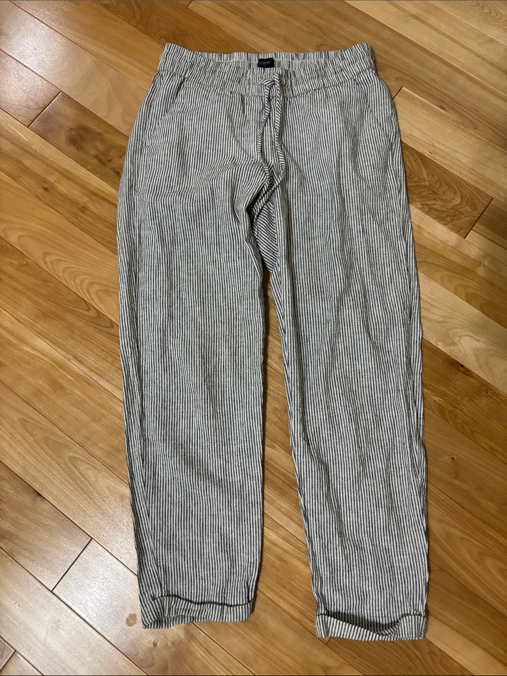 J. Crew Striped Ankle Cropped Linen-Blend Pants in Black and White